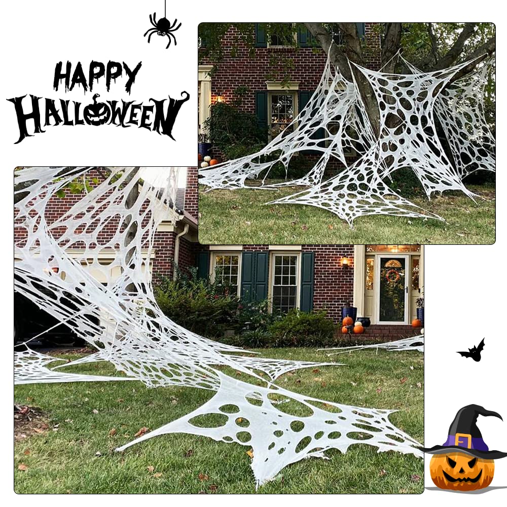 DAZONGE 2 Packs Spider Web Halloween Decorations Outdoor, 900sqft Stretchy Spider Webbing for Halloween Decor, Spooky Spider Web Decorations for Hunted House Halloween Party