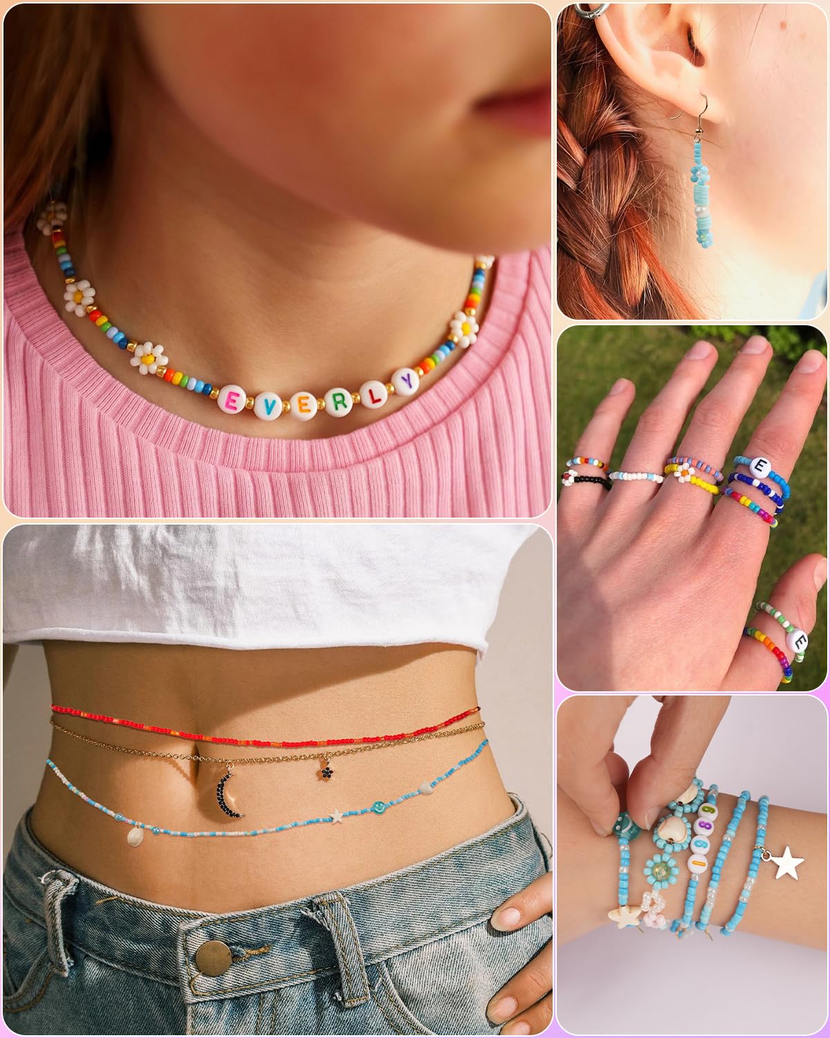 Mio Angle Friendship Bracelet Making Kit 6 Box 9000PCS Clay Beads 5000PCS Glass Seed Beads Jewelry Making Kit Letter Beads Charms Pearl Cute Chams Holiday Gifts for Girls Adults