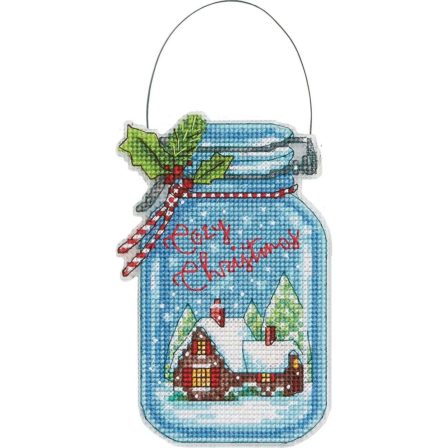 Counted Cross Stitch Holiday Mason Jar Ornament Kit, 4pc