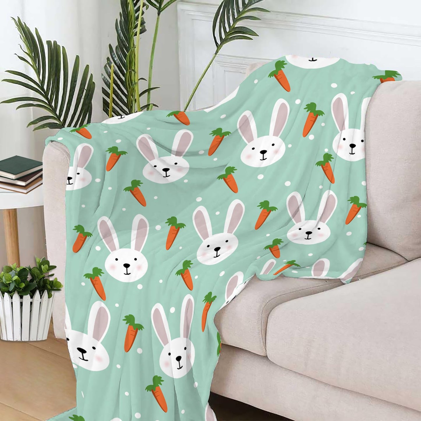 Easter Day Rabbit and Carrot Pattern Throw Blanket Soft Warm Cozy Lightweight Decorative Blanket for Couch, Bed, Sofa, Travel 40x50 inch