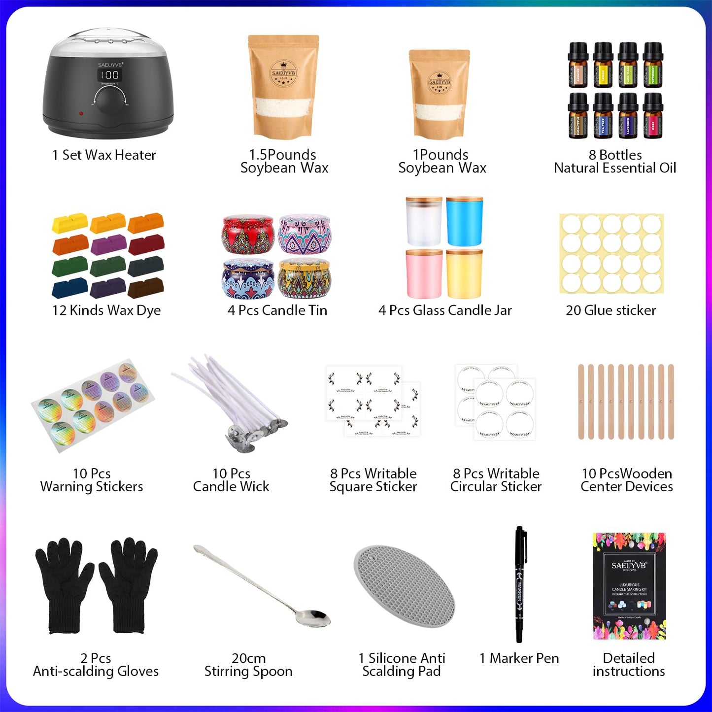 Candle Making Kit,Candle Making Kit for Adult with Wax Melting Pot,DIY Starter Soy Candle Making Supplies/Kit - Perfect as Home Decorations