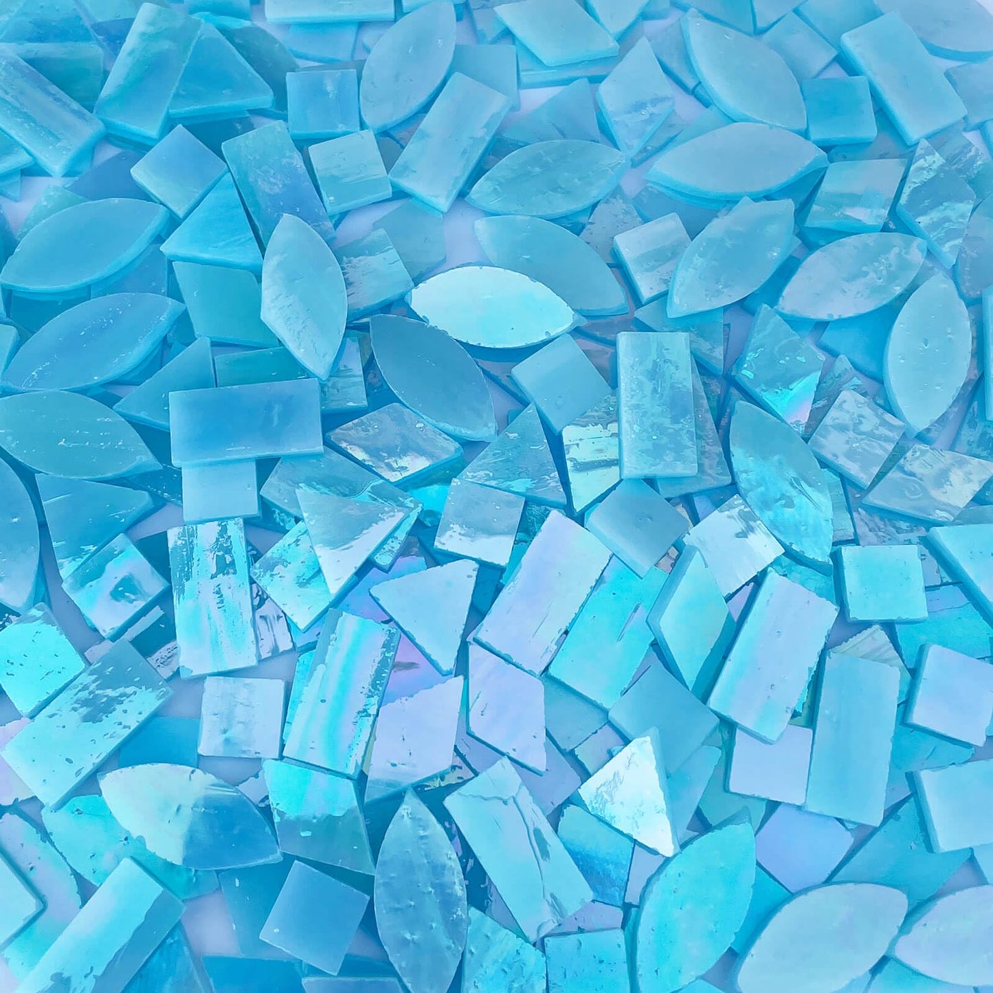 LITMIND Iridescent Glass Mosaic Tiles for Crafts, 240 Pieces 5 Shapes Mixed Stained Glass Sheets, Mosaic Kits for Adults (Iridescent Aqua)