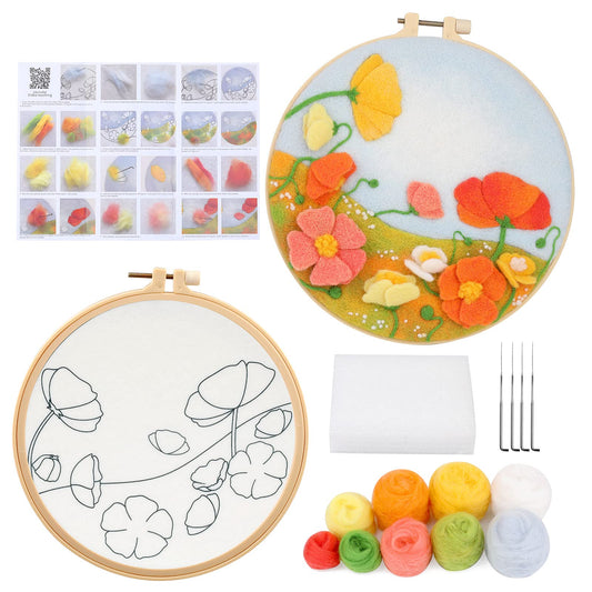 Mayboos Needle Felt Starter Set, Includes Wool Bag, Felting Needles, Foam Pad, Felt Cloth & Instructions, Pastoral Style Kit for Home Decoration