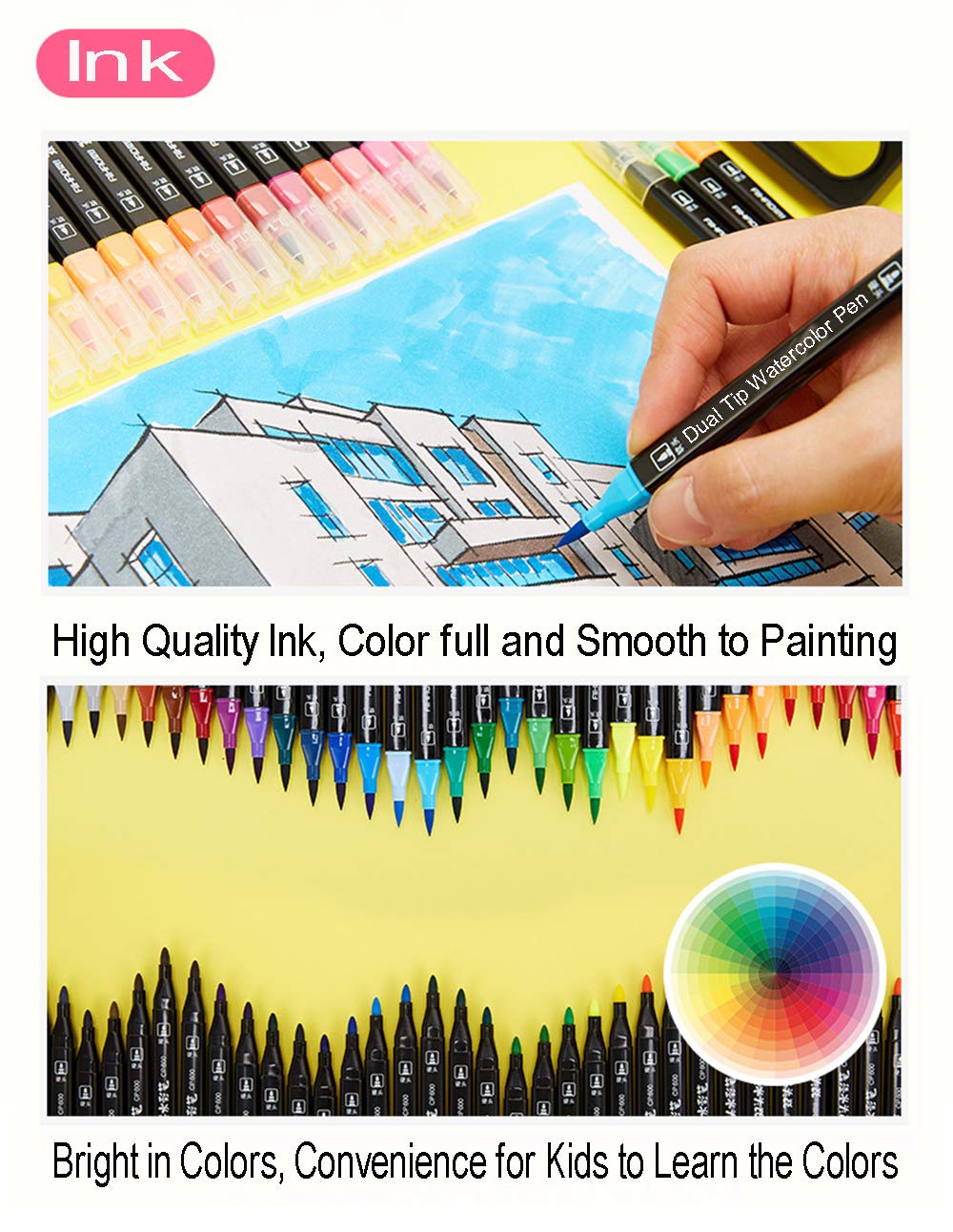 Kekelele Dual Tip Markers for Kids, Washable Set, Art with Stand Portable Box, Gift For Kids (24 Colours)