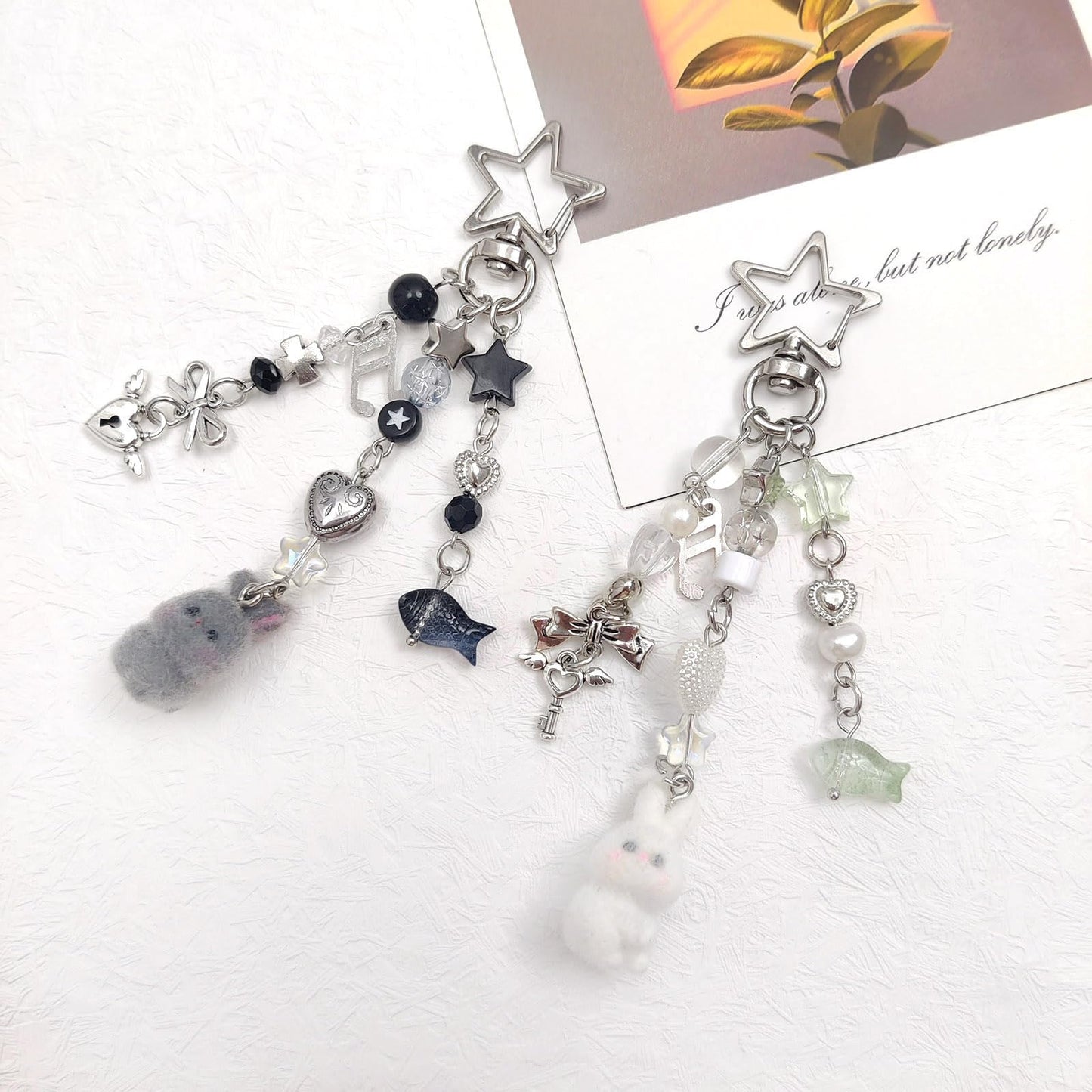 Nalefow Cute Pink Keychain,Fuzzy Cat Keychain Aesthetic Y2K KeychainStylish KeychainsAccessories (Gray & White Rabbit)