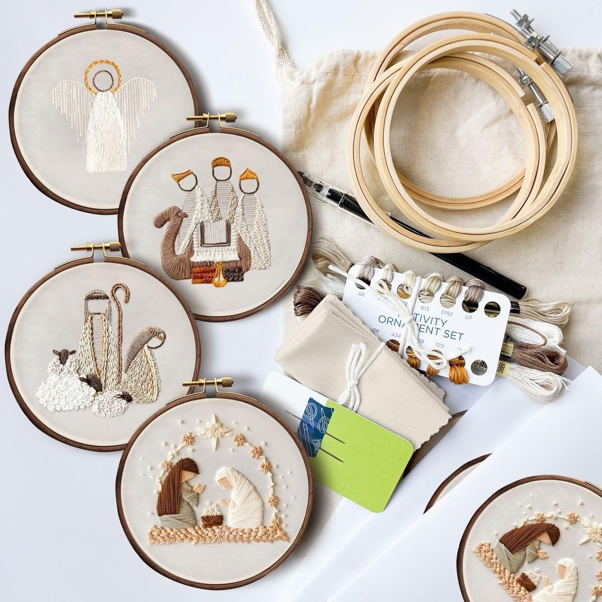 Nativity Scene Embroidery kit,Christmas Cross Stitch Kits,DIY Embroidery Kit for Adults with Pattern,Cotton Threads,Needles,Instruction,20cm Hoop,for Decor Home Room (Manger)
