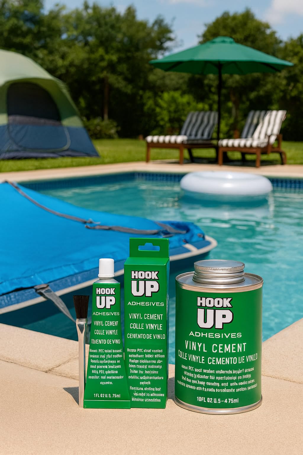 HOOK UP Vinyl Cement – Waterproof Pool Liner Repair Glue for Vinyl & PVC, Fast-Drying Flexible Contact Cement for Inflatables, Air Mattresses, Boats, Tarps, Hot Tubs & Pool Patch Repairs (1 oz)