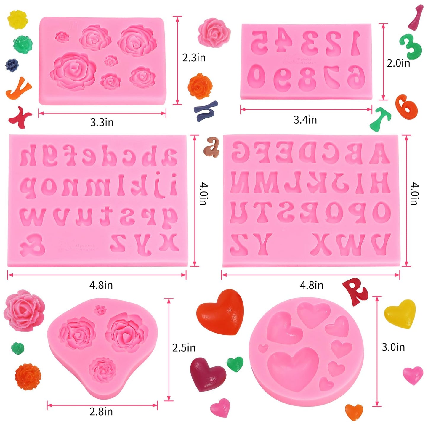 MUYIYAMEI Letter Silicone Mold Alphabet Number Molds Rose Heart Shape Cake Mould for Gummy Baking Candy Making Chocolate Molds Sugar for DIY Crafts Candy Desserts Cupcake Decoration