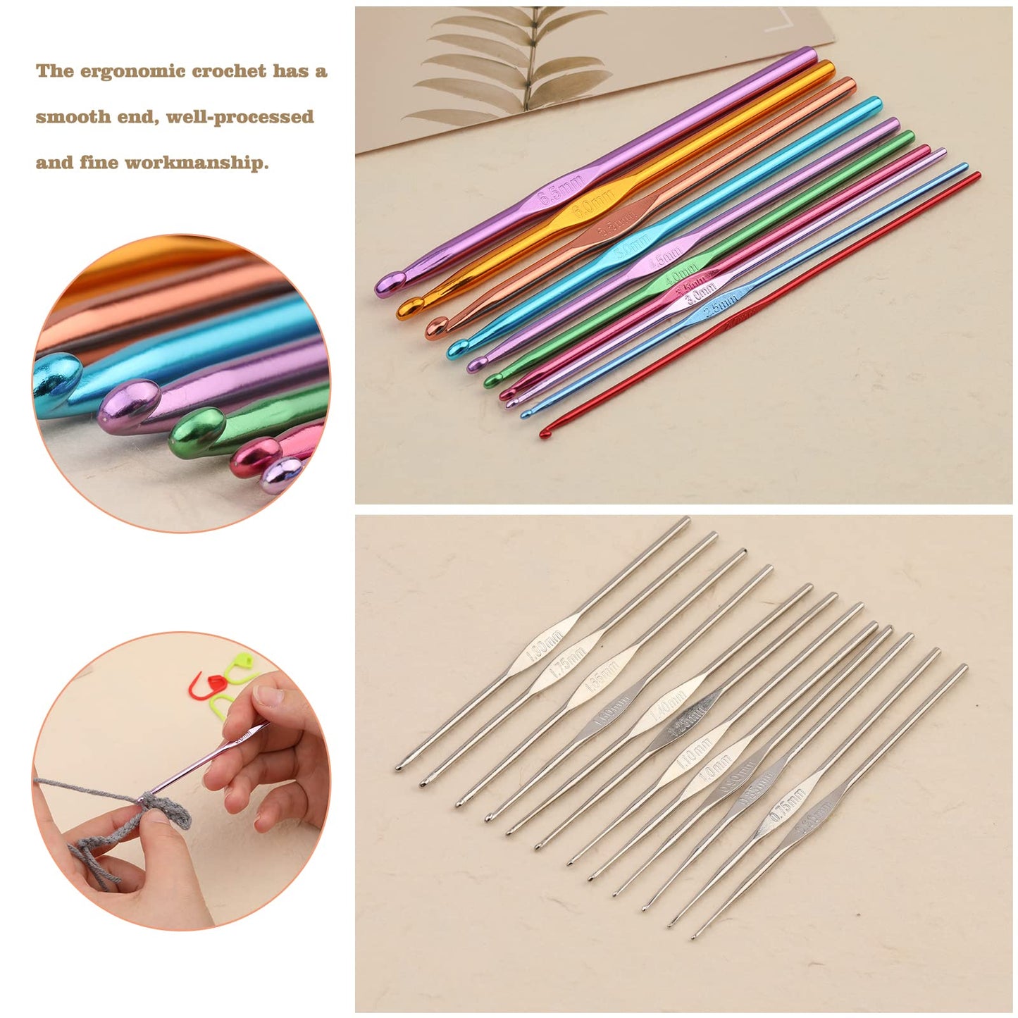 IMZAY 54 Pcs Crochet Hooks Set, 0.6mm-6.5mm Crochet Needles, Crochet Hooks Kit with Storage Case, Ergonomic Knitting Needles Stitch Marker Hand Craft Knitting Accessories for Beginners(Blue)