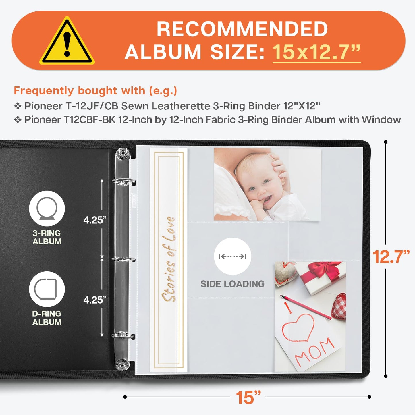 Dunwell 12x12 Photo Album Refill Pages, 25 Pack Holds 250 Photos, 4x6 Photo Sleeves for 3 Ring Binder, Mixed Layout Scrapbook Page Protectors, Acid-Free Poly