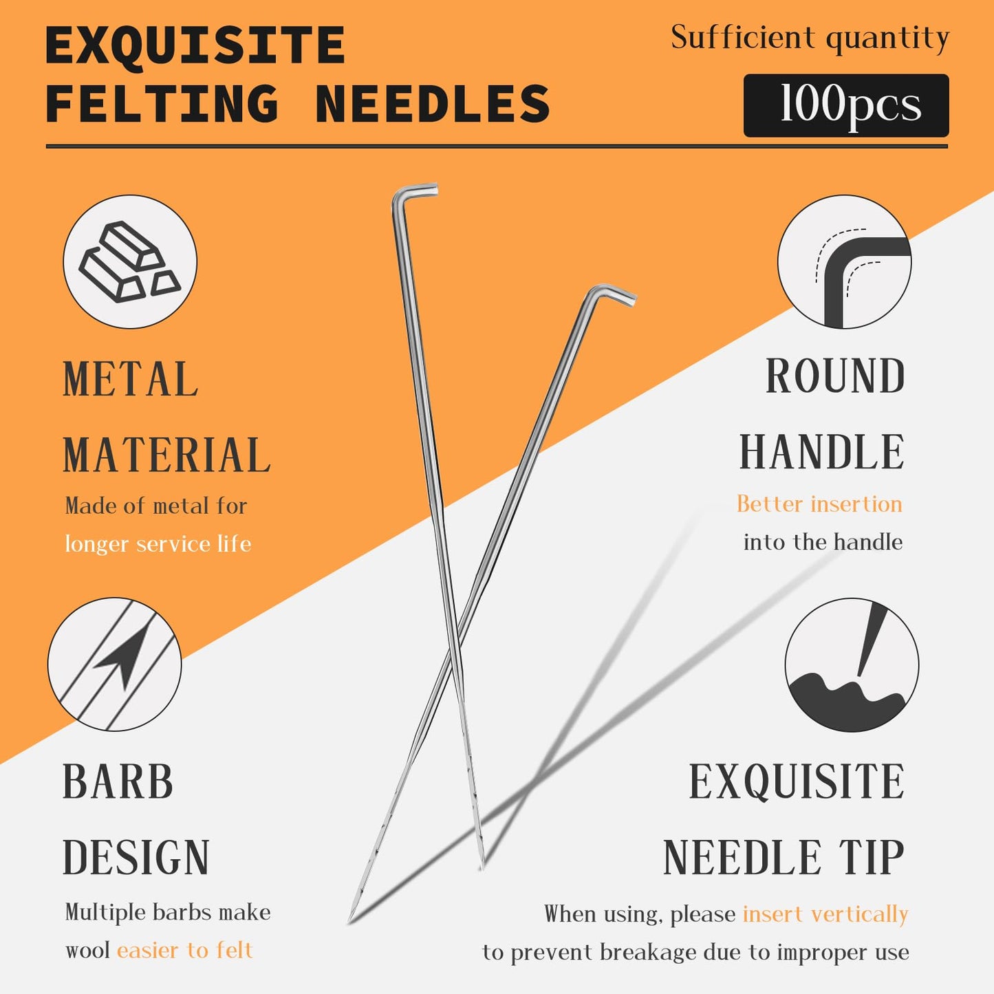 Needle Felting Needles, 100Pcs Wool Felting Needles, Needle Felting Tools Set with 2 Single Wooden Handle Storage Box Fingercots for Wool Projects(M)