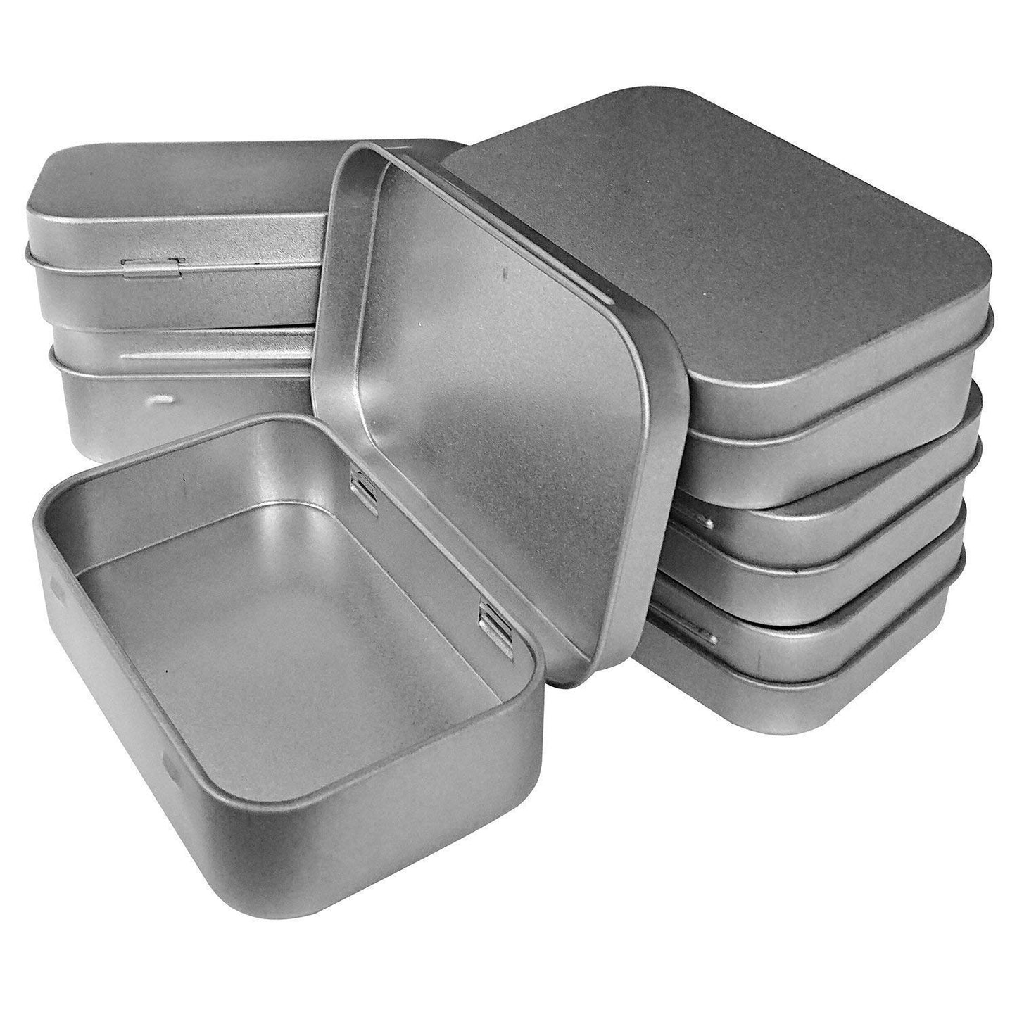 Hulless 6 Pcs Metal Hinged Tin Box Container Mini Portable Small Storage Container Kit with Lid for Home Storage 3.7x2.3x0.8 Inch, Silver