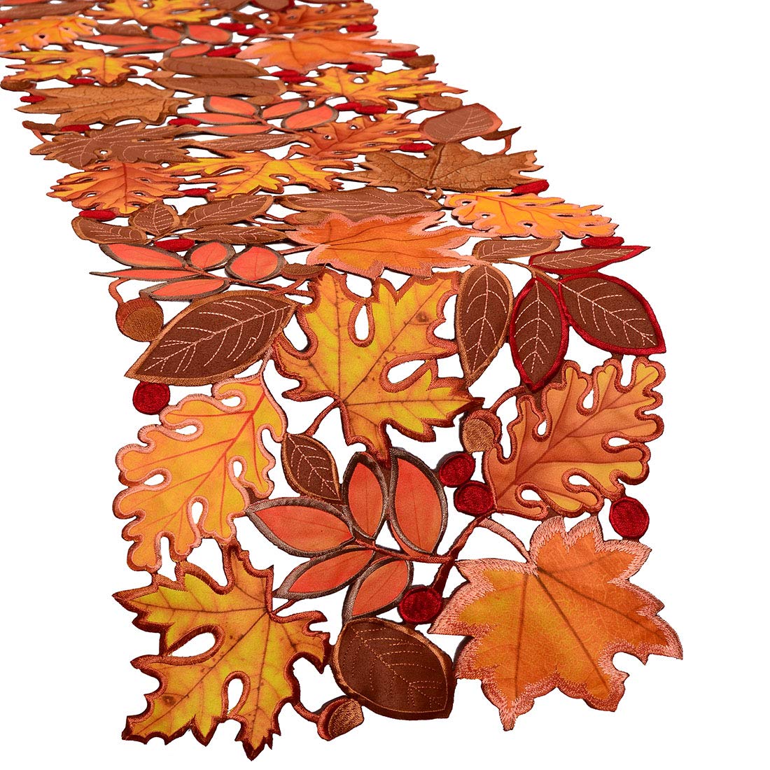 Embroidered Fall Leaves Table Runner for Thanksgiving, Autumn Harvest Decorations (14 × 68 inches)
