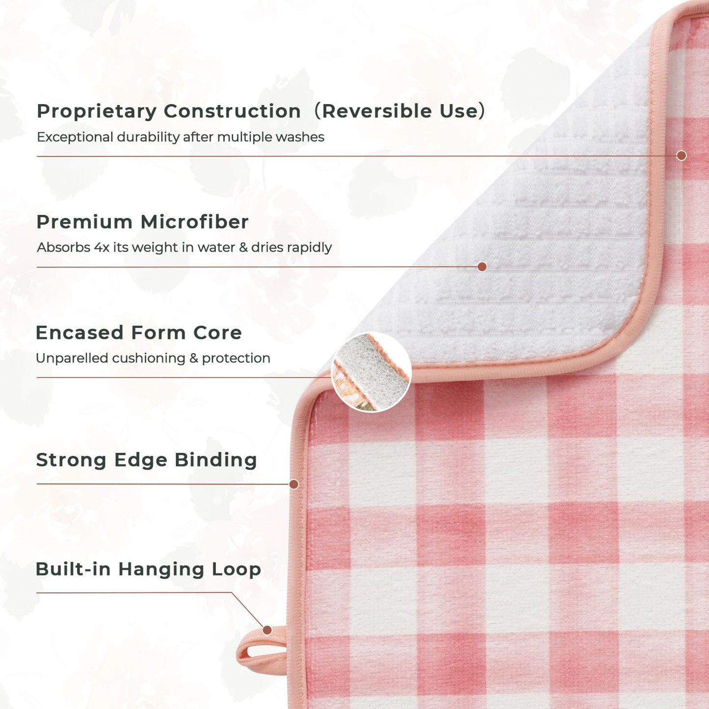 Printed Dish Drying Mats for Kitchen Counter 2 Pack Absorbent Reversible Drying Mats Microfiber Kitchen Countertop Protector Dishes Drying Pad Extra Large 18"x24" Dish Mat
