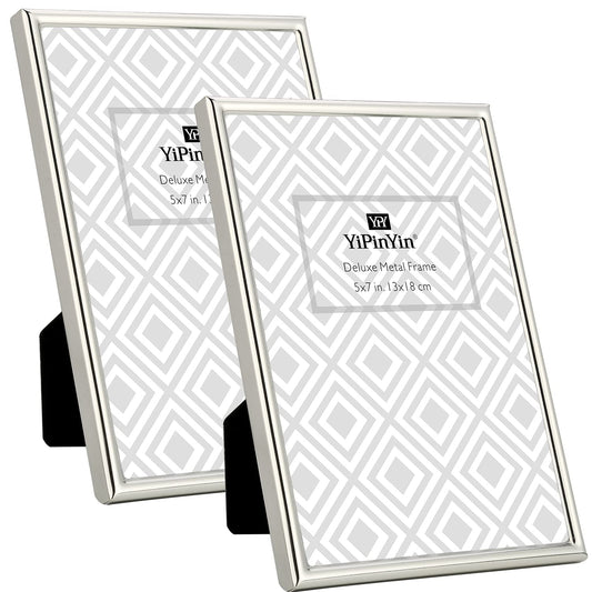 8.5x11'' Silver Metal Certificate Picture Frame with Mat for 7x9'' set of 2, Elegant Narrow Plated metal Ducoment Frames 8.5 x 11'' With Soft Touch Velvet Backing for Desktop