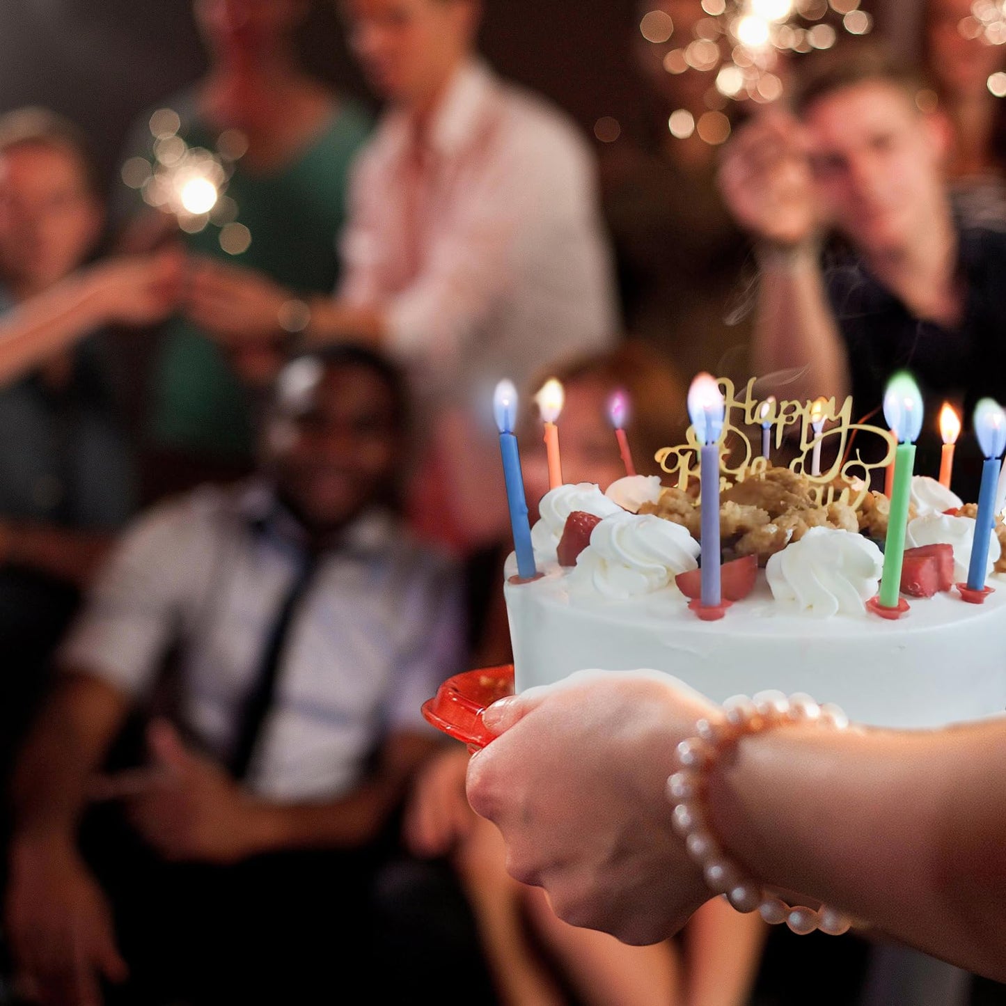 Angel Flames Birthday Cake Candles Happy Birthday Candles with Colored Flames (12pcs per Box, Holders Included) (12, Medium)