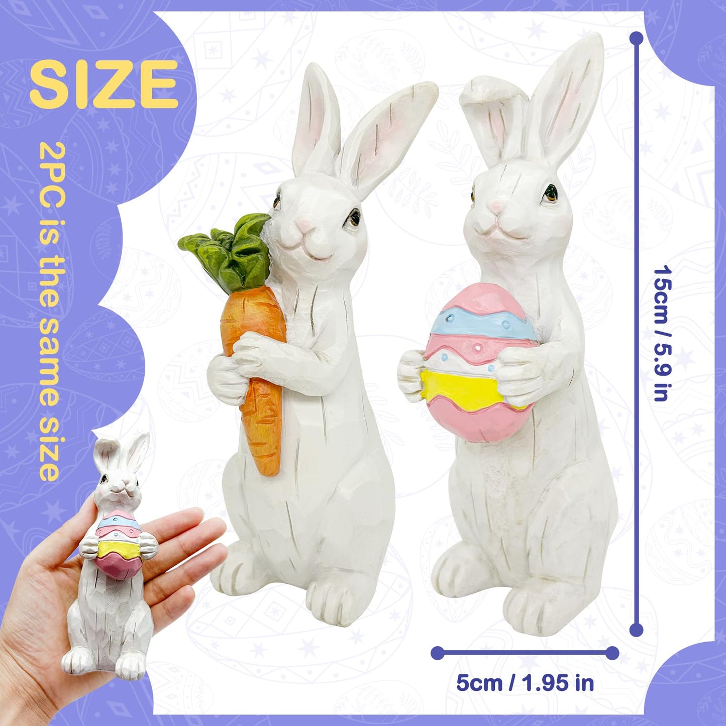 Easter Decorations - Easter Bunny Decor Spring Decorations Resin Rabbits Statues with Carrot and Egg for Home Tabletop Centerpiece Indoor Gifts