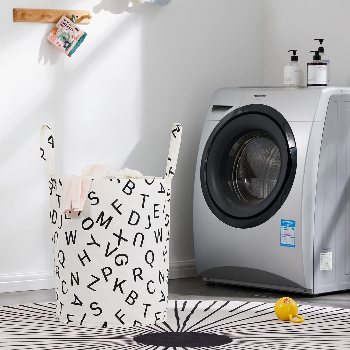 Large Storage Basket for Girls and Boys, Collapsible Laundry Hamper with Long Handles, Toy Bins for Nursery, Kids Room Décor