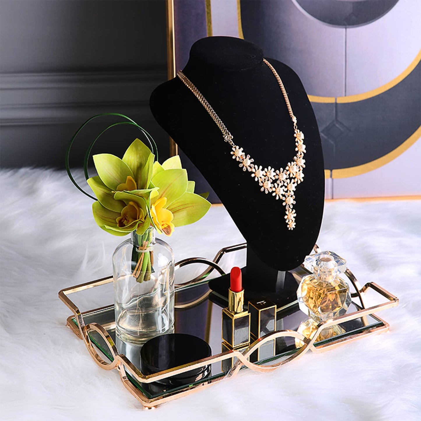 Foraineam 3 Pack Black Velvet Necklace Bust Display 3D Jewelry Chain Organizer Mannequin Model Display Stand Holder