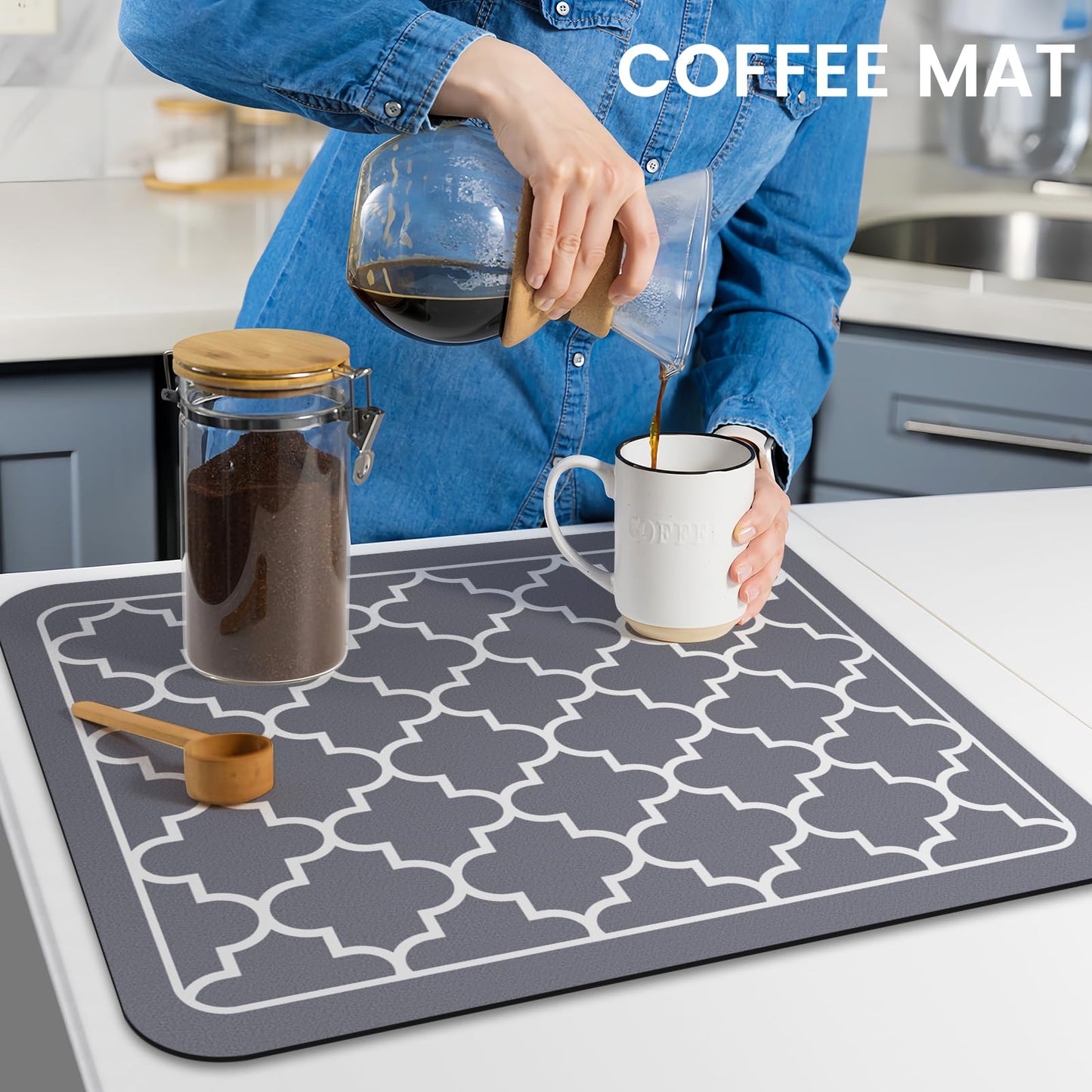 Dish Drying Mat Super Absorbent Drying Mat Large Dish Drying Mats for Kitchen Counter Easy Clean Dish Mat Kitchen Drying Mat15"x 18" Stylish Grey