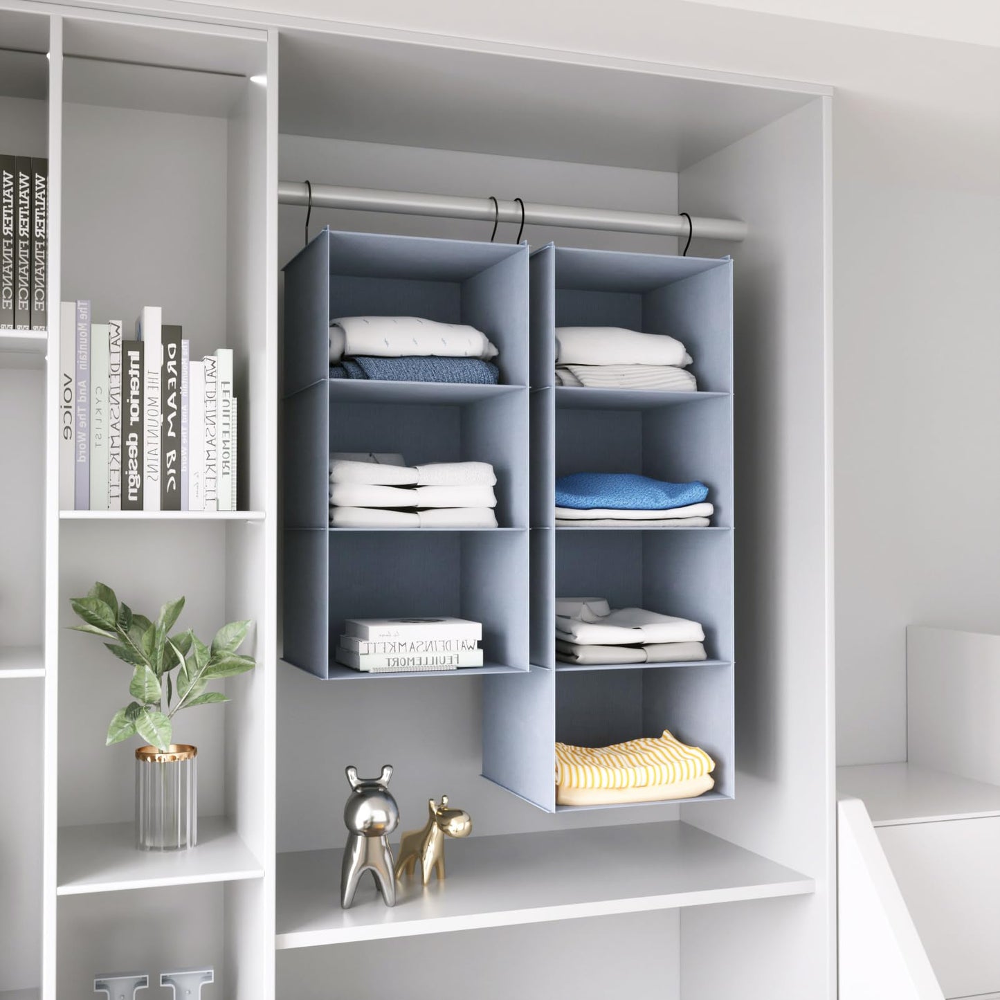 DonYeco Hanging Closet Organizer and Storage 3-Shelf, Easy Mount Foldable Hanging Closet Wardrobe Storage Shelves, Clothes Handbag Shoes Accessories Storage, Washable Oxford Cloth Fabric, Gray