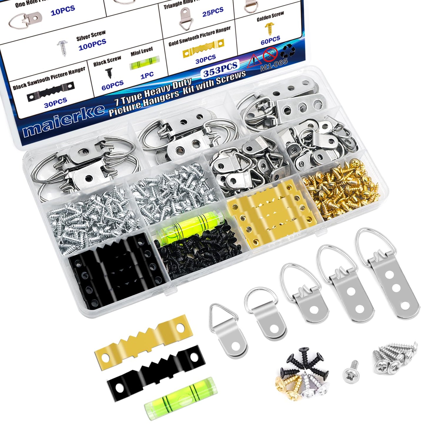353PCS Picture Hanging Kit,Picture Hangers Heavy Duty Picture Hanging Hooks with Screws,Picture Frame Hooks Heavy Duty Picture Framing Supplies Kit for Picture Hanging(7 Types)