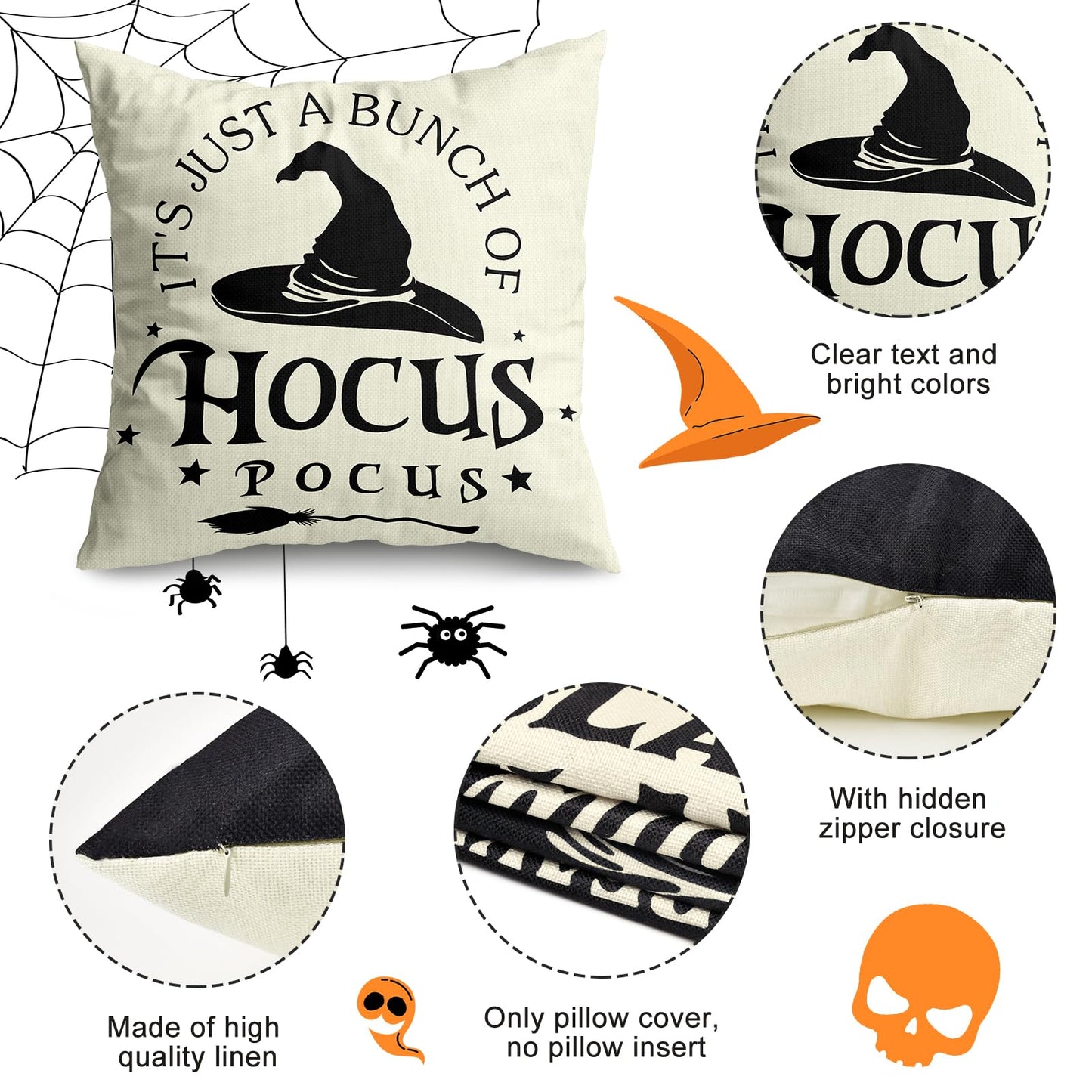 Halloween Decorations Pillow Covers 18x18 Set of 4 Halloween Decor Indoor Outdoor Hocus Pocus Farmhouse Saying Halloween Decorative Clearance Cushion Cases Party Supplies for Home Sofa Couch Bed Chair