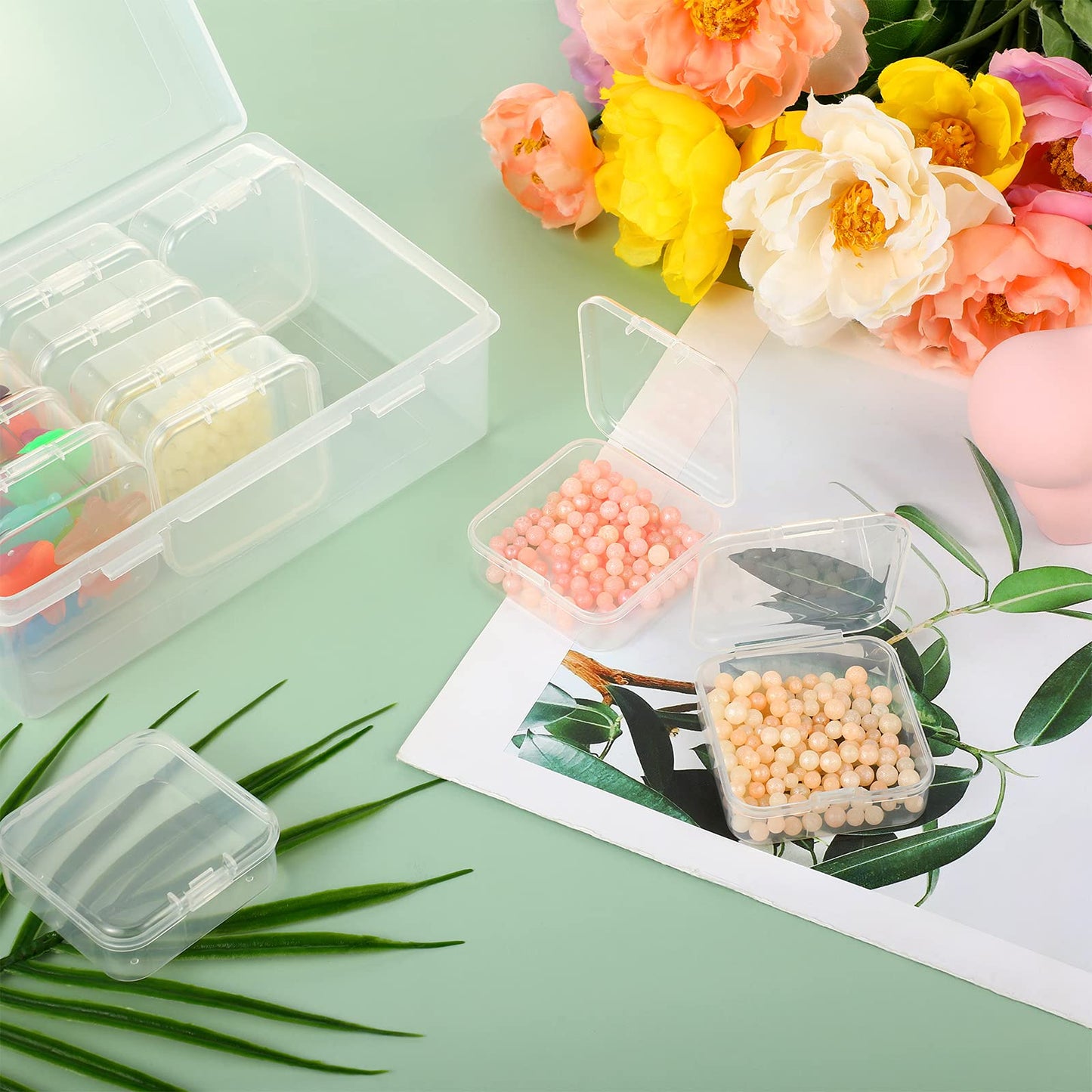 12 Pieces Small Clear Plastic Beads Storage Container and Organizer Transparent Boxes with Hinged Lid for Storage of Small Items, Jewelry, Diamonds, DIY Art Craft Accessory (2.12 x 2.12 x 0.79 inch)