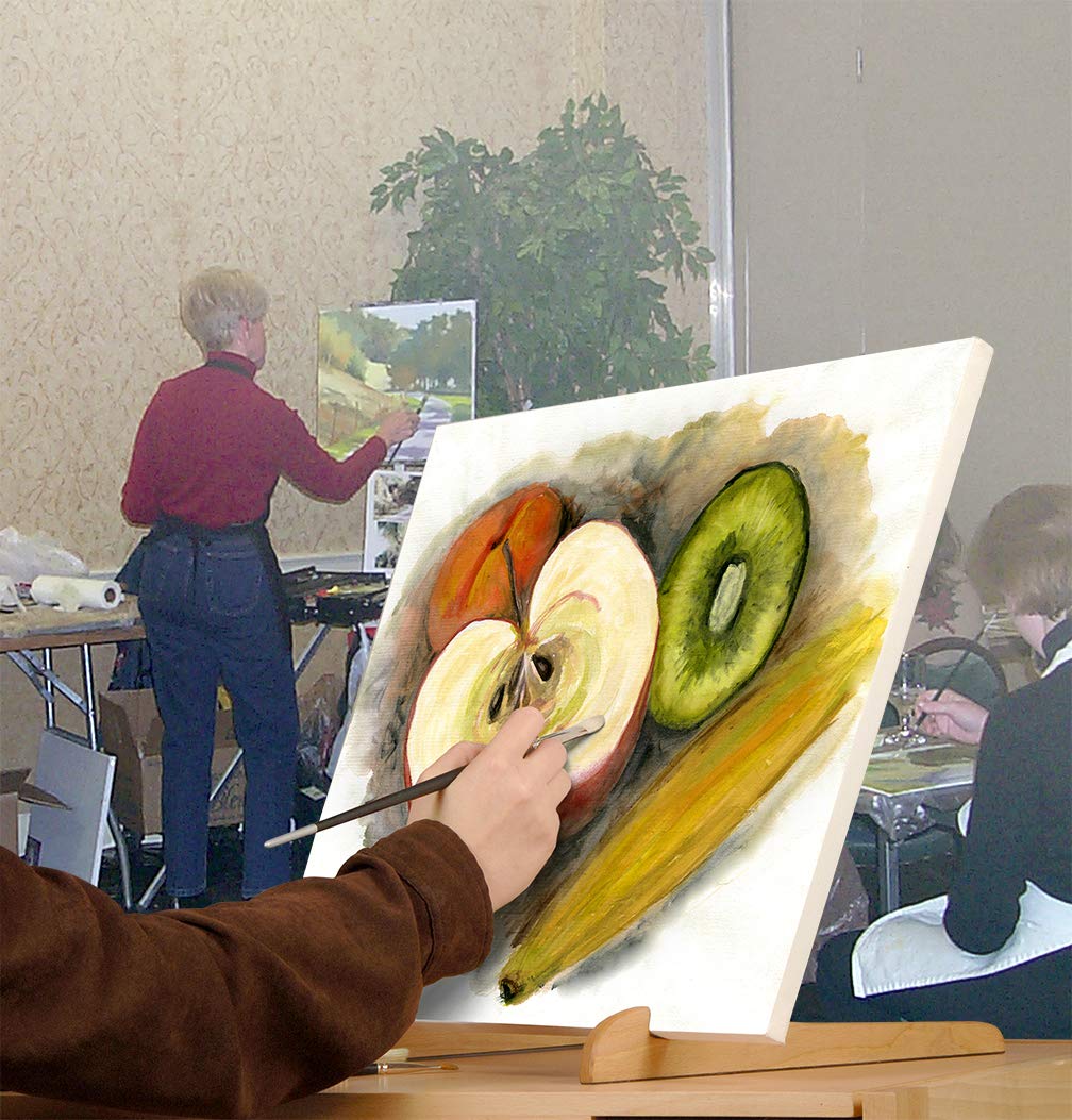 Creative Mark The Original Overby Tabletop Painting Easel, Portable Compact Easy Carry, Hold & Display Stretched Canvas Stable, 12" Inches, Natural Wood