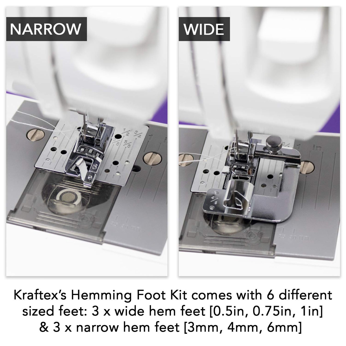 Rolled Hem Presser Foot [6 Sizes] Wide Rolled Hem Foot Set & Narrow Foot Hemmer Set For Brother, Singer & Janome Low Shank Sewing Machines. Hemming Pressure Feet With Distinctive Wide and Narrow Sizes