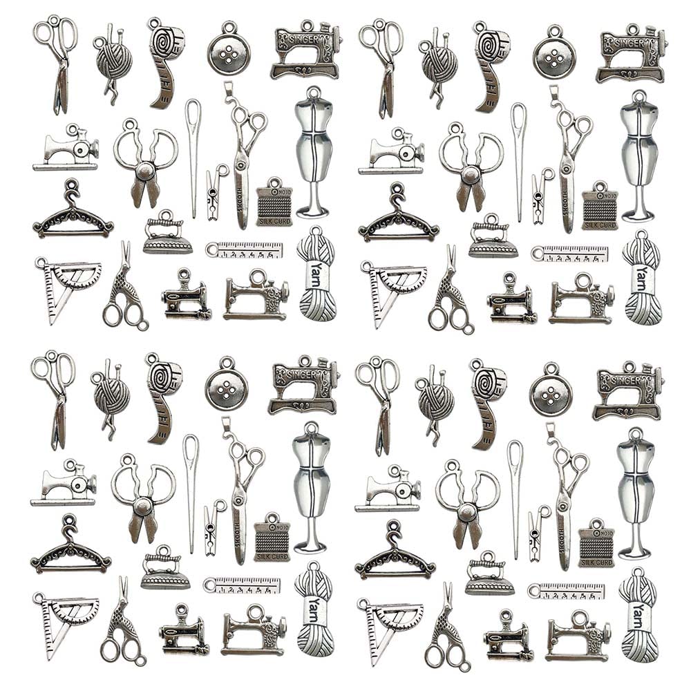 WOCRAFT 120pcs Antique Silver Sewing Tool Charm for Jewelry Making Alloy Sewing Charms for DIY Crafts (SN049)