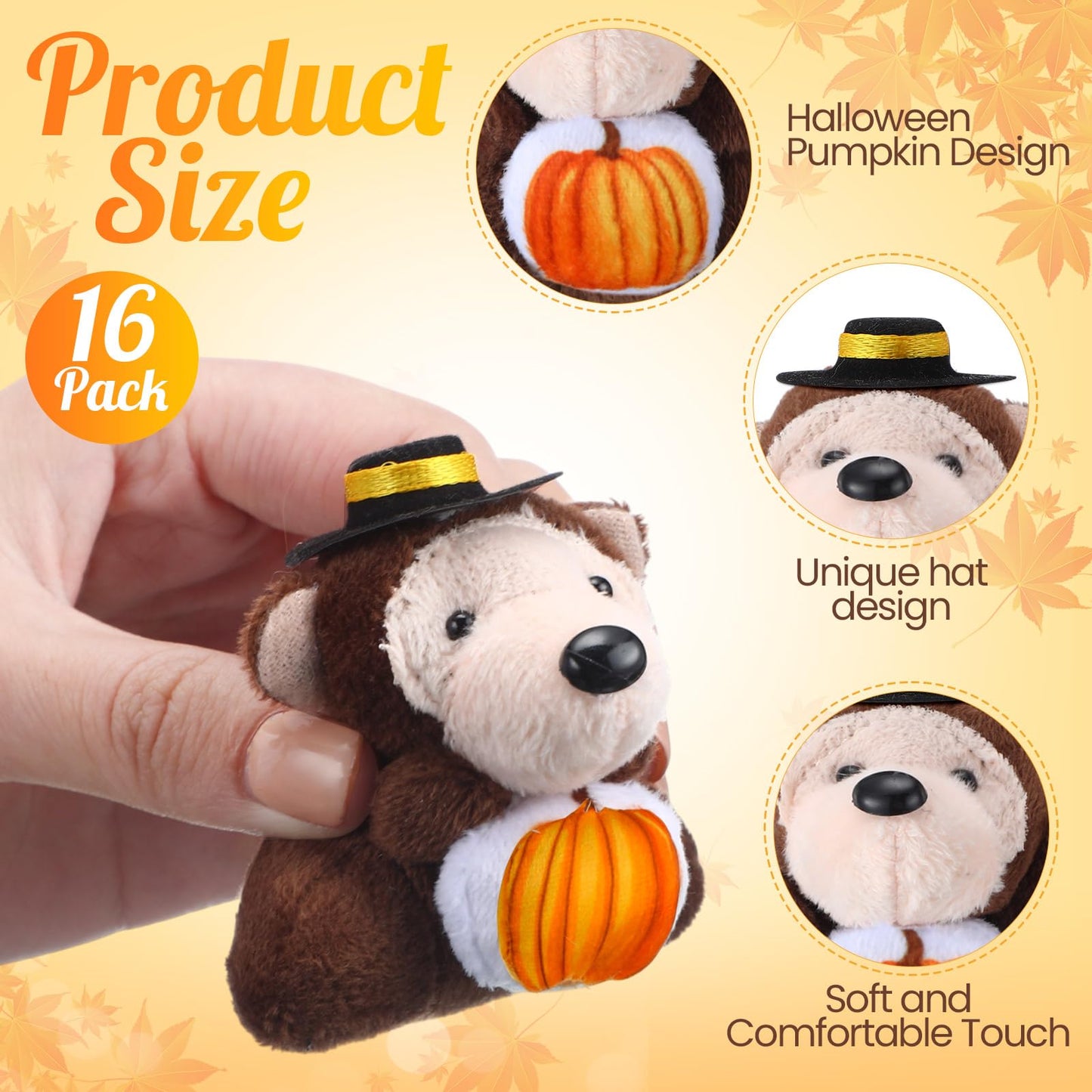 24 Mini Thanksgiving Stuffed Animal Set Fall Small Thanksgiving Stuffed Animal Bulk Autumn Plush Toy Keychain Decor for Fall Party Favors Tree Ornament Goodie Bag Fillers Gift 3 Inch