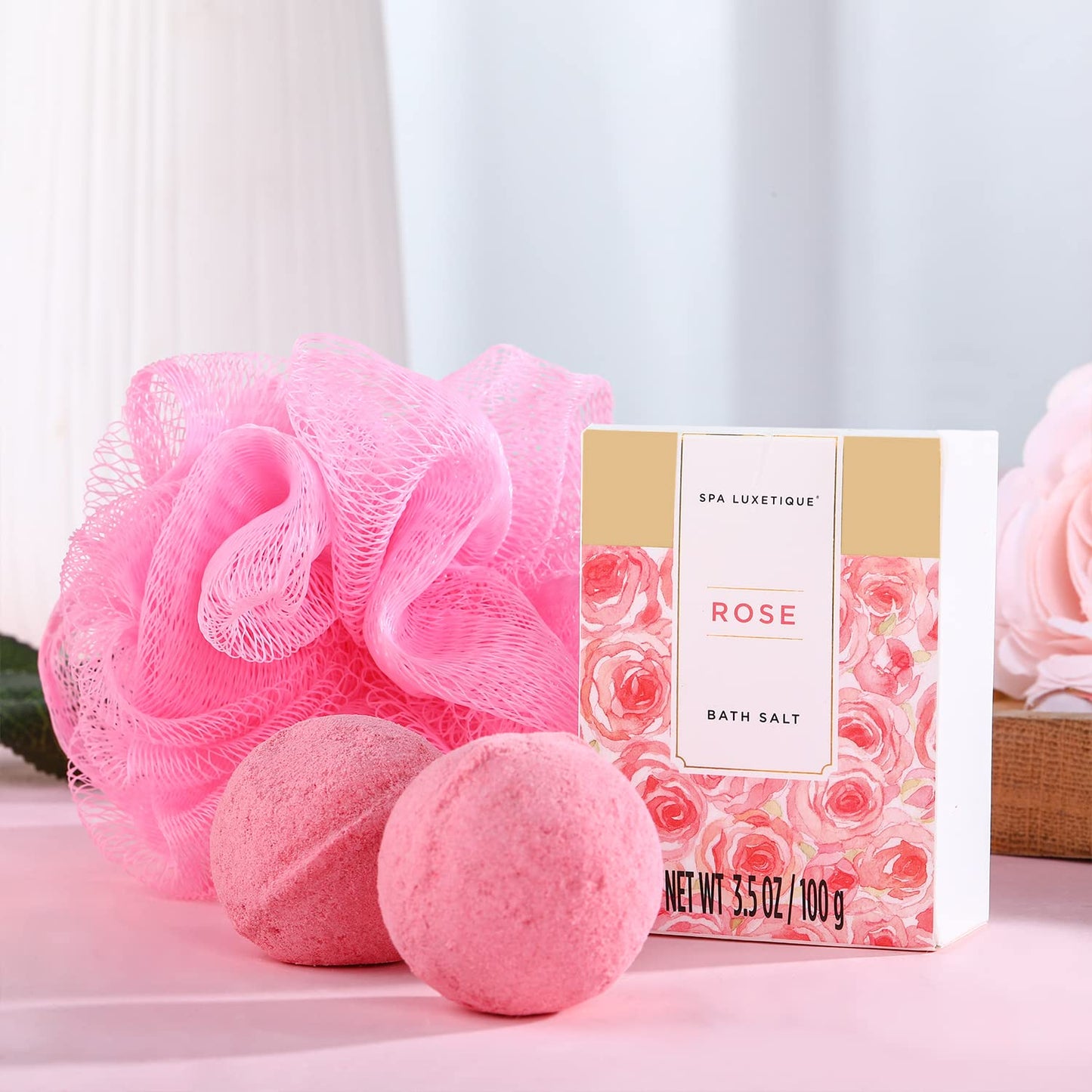 spa luxetique Gift Set For Women, Bath Sets for Women Gift, 8 Pcs Rose Spa Basket Includes Bubble Bath, Shower Gel, Body Lotion, Mom Birthday Gifts, Mother‘s Day Gifts for Her