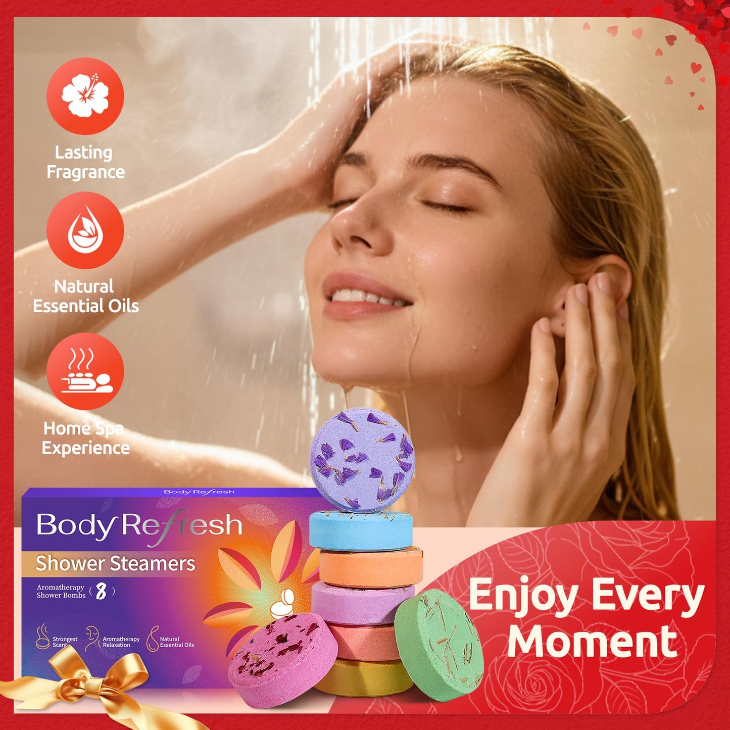 Shower Steamers Aromatherapy - 8 Pack Shower Bombs with Essential Oils, Valentines Day Gifts for Her Women, Birthday Gifts for Women Self Care Relaxation Home SPA Stress Relief Galentines Gift Set
