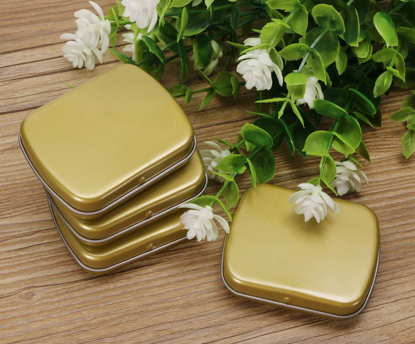 Mini Skater 4PCS Metal Hinged Tin Box Rectangular Empty Small Hinged Tins Containers Storage Case for Pills Candies and Bead Earring Necklace Bracelet Jewelry Craft, Golden