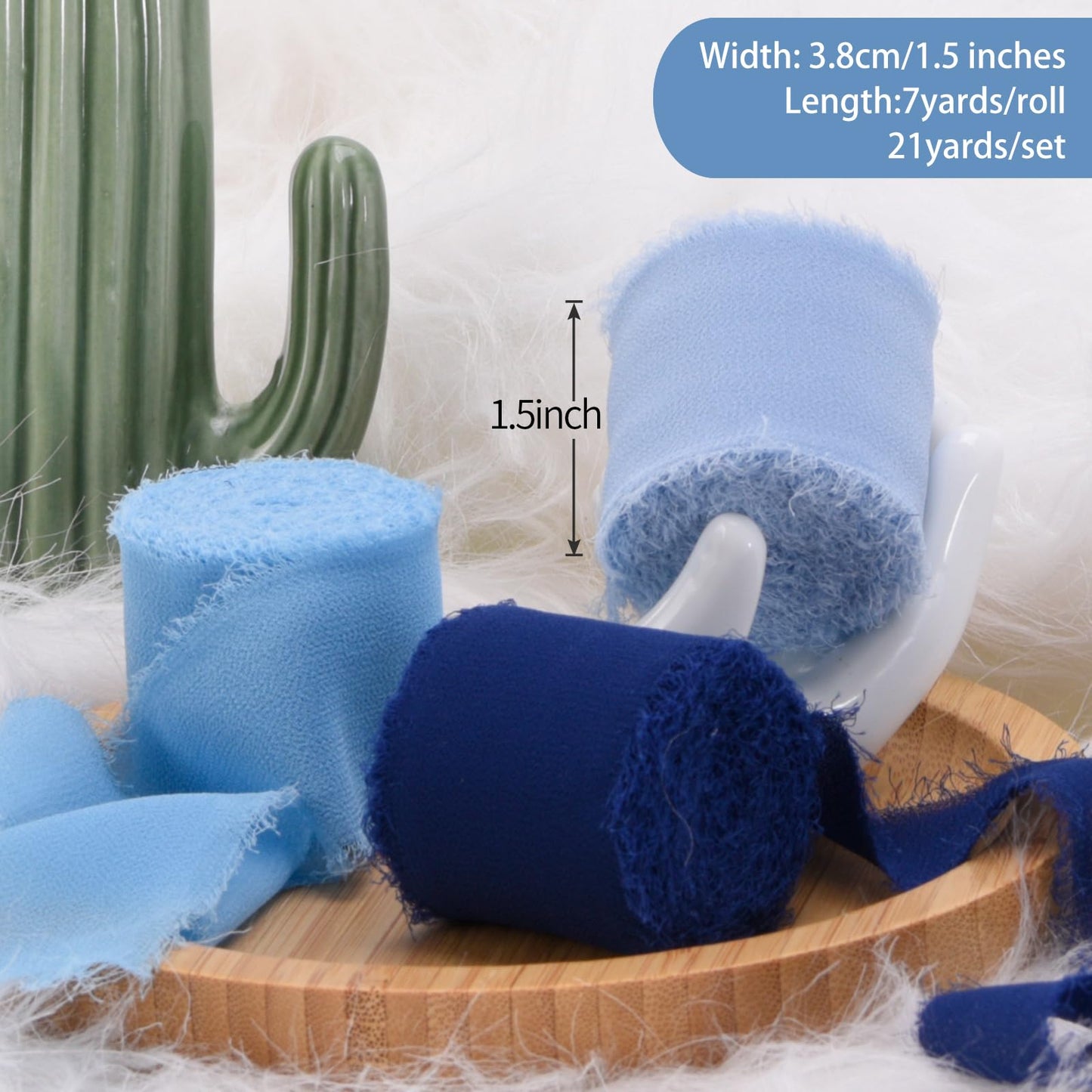 3 Rolls Chiffon Silk Ribbon-1.5 inches* 21 Yards Chiffon Ribbon Rolls, Flower Wrapping Chiffon Ribbon Set for Wedding Bouquets,Christmas Gift, DIY Crafts,Ribbon Hair Ties (Gradient Blue)