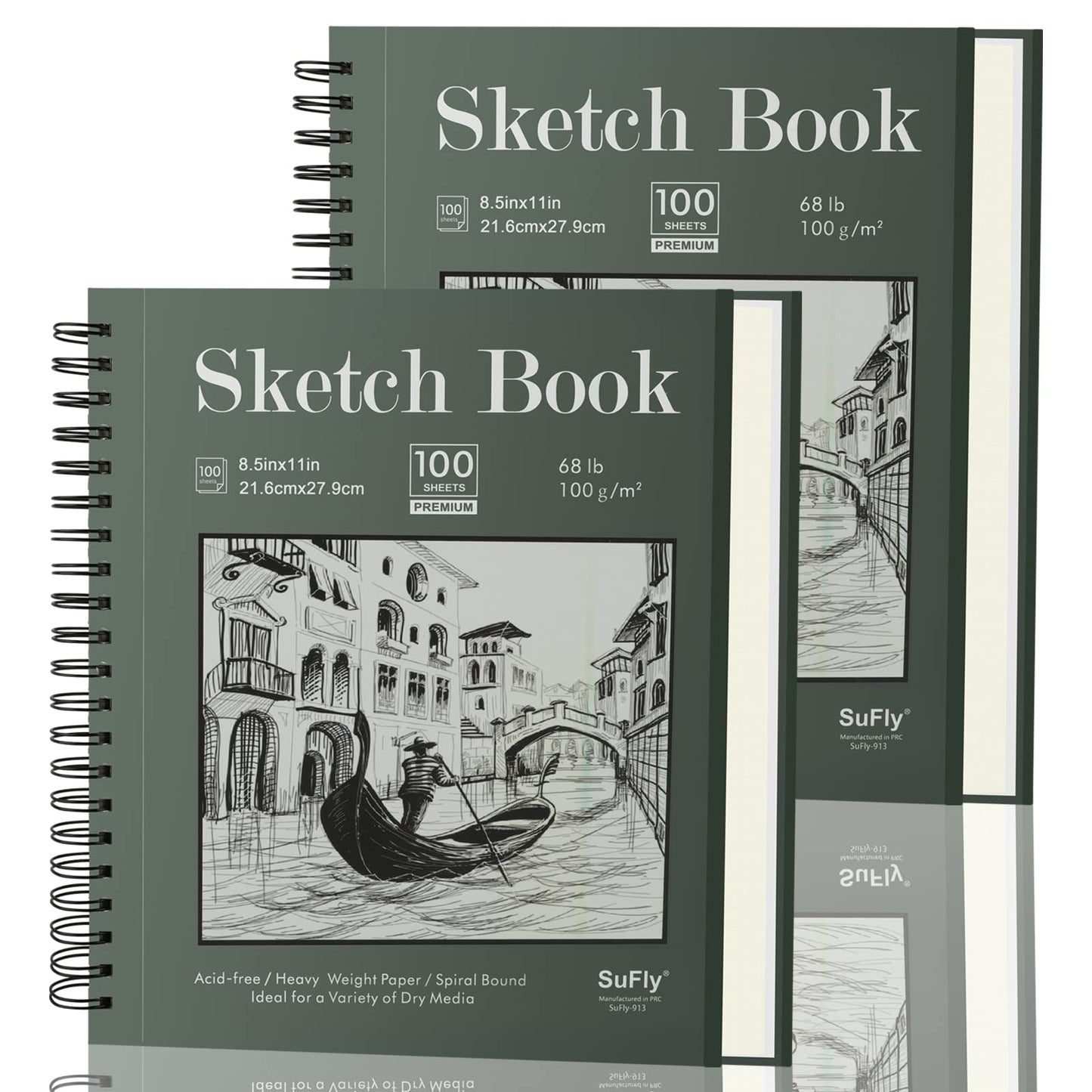 Sketch Book 8.5"x11", Spiral Sketchbook Pack of 2, SuFly 200 Sheets (68 lb/100gsm) Acid Free Sketch Pads for Drawing for Adults Spiral Bound with Hard Cover for Kids & Adults, 100 Sheets Each