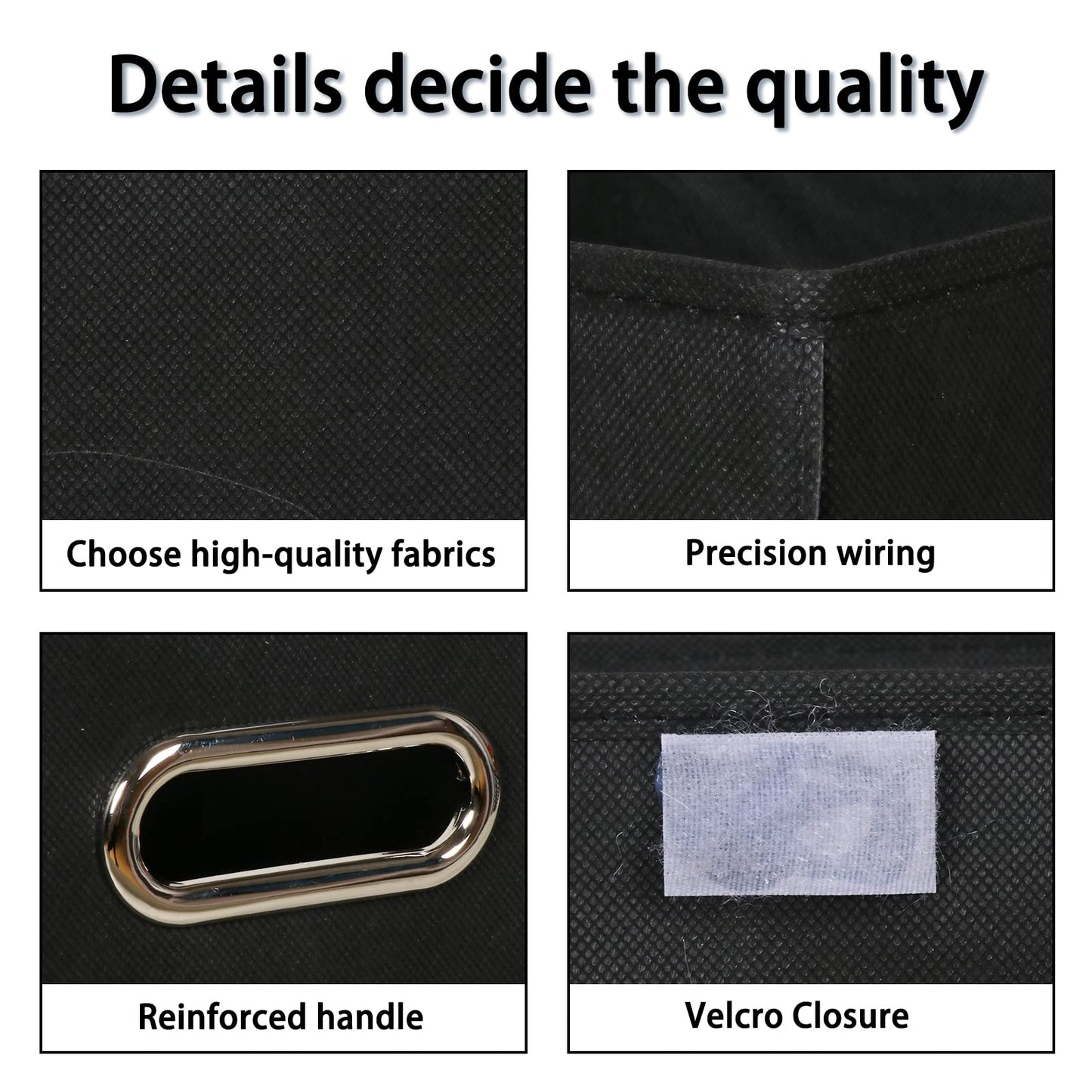 DABEACT Fabric Storage Cube Bins with Lids Closet Organizers collapsible storage bins basket with Handles for Home,Storage Boxes for Organizing,3 Pack,(black)