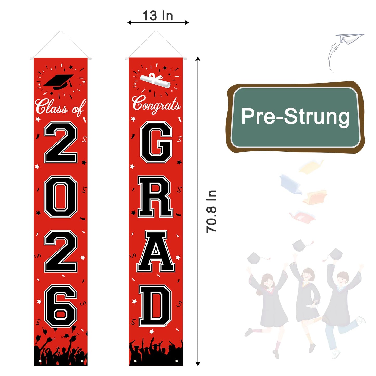 2026 Graduation Decorations, Graduation Banner Class of 2026, Hanging Congratulations/Congrats Grad Banner for Door and Porch, Party Decor - Red