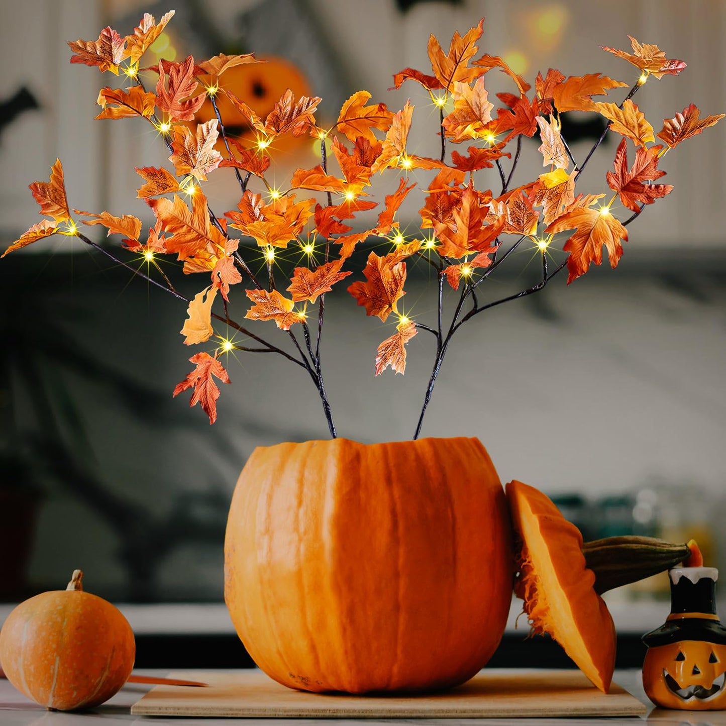 LIGHTSHARE 32IN 32LED Lighted Willow Twig Branch, Maple Leaf, Built-in Timer, USB Plug-in and Battery Powered, Décor for Home, Festival, Party, Christmas, Night Light