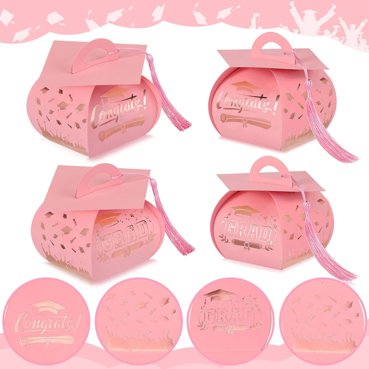 TaoBary 30 Pcs Graduation Cap Gift Boxes Graduation Decorations Class of 2026 Candy Box with Tassel for 2026 Grad Party Favors Supplies(Pink, Rose Gold)