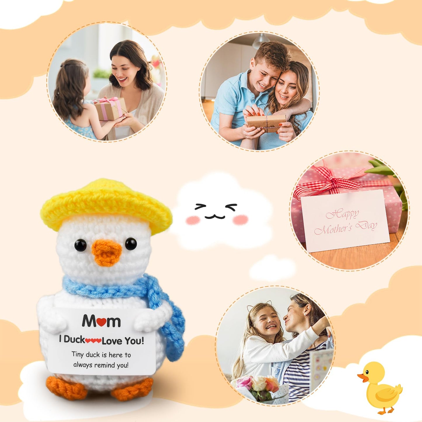 FilmHOO Mothers Day Birthday Gifts for Mom from Daughter Son Stocking Stuffers for Women I Duck Love You Mom Handmade Crochet Funny Cool Cute Small Duck
