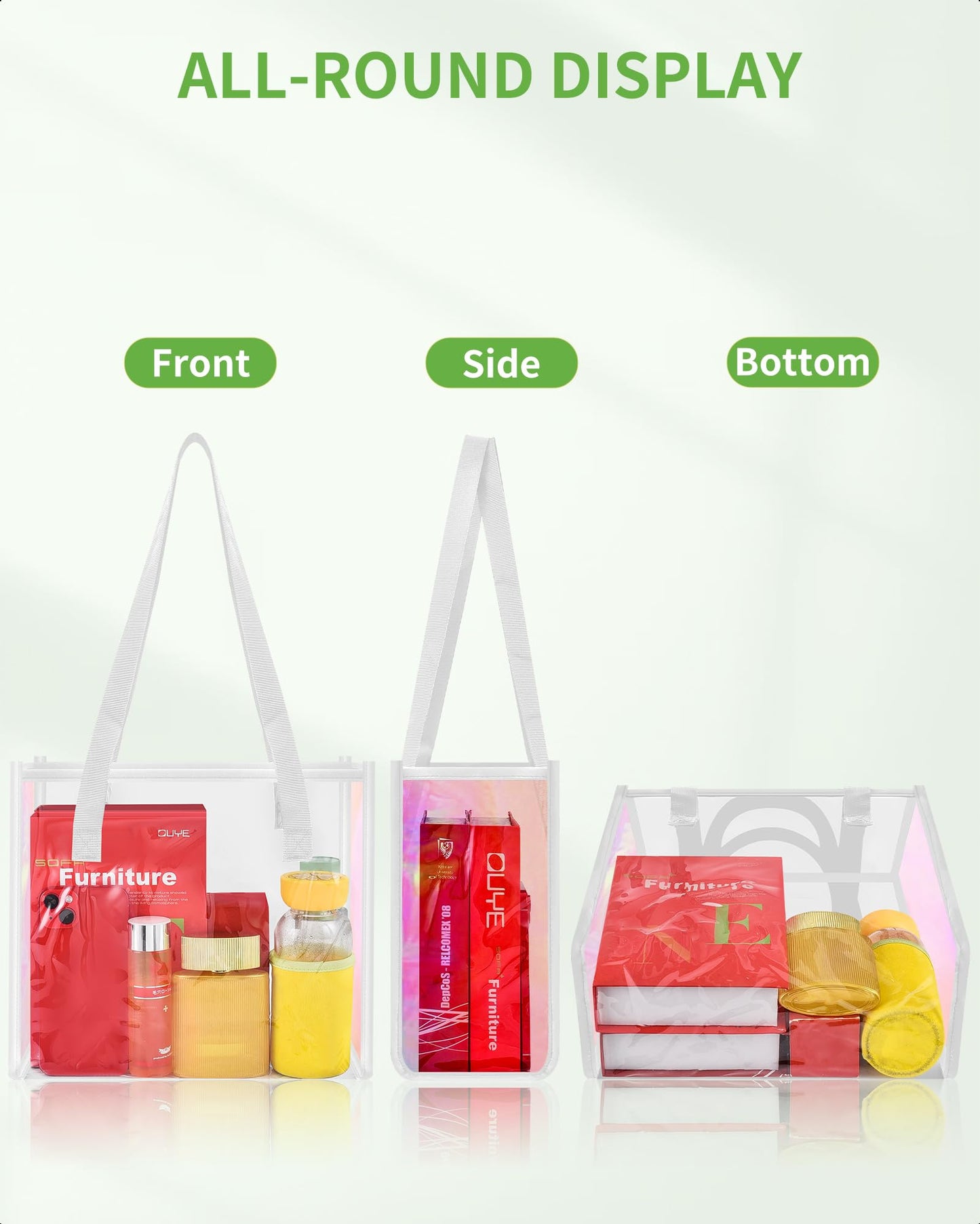 MAY TREE Clear Tote Bag Stadium Approved, Clear Beach Bag for Sports Work Security Travel Stadium Concert-White