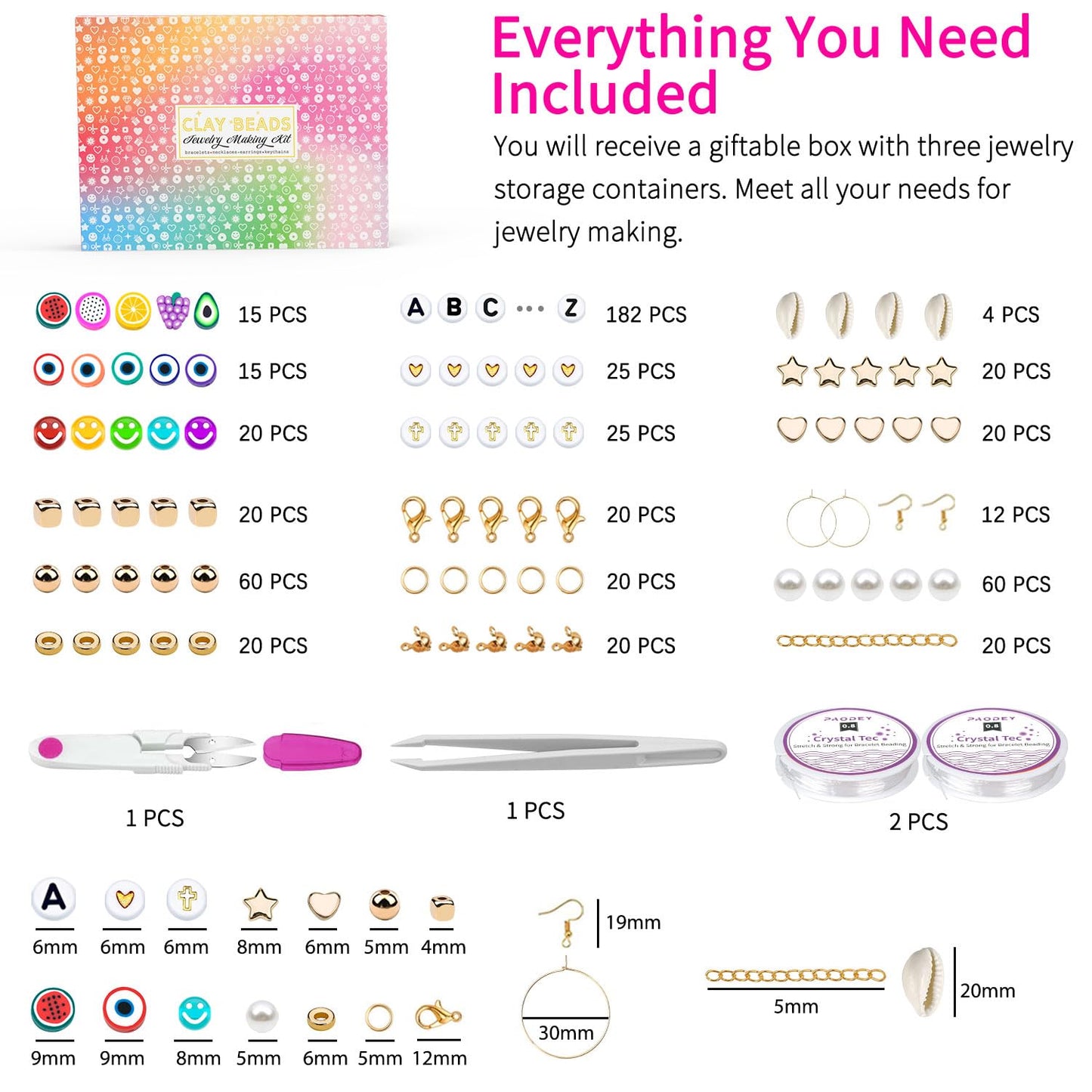 12000 Pcs Clay Beads for Bracelet Making, Paodey 48 Colors 3 Boxes Polymer Clay Beads Spacer Beads Kit, Jewelry Making Kit with Preppy Heishi Beads and Elastic Strings, Crafts Gift for Girls Ages 6-12