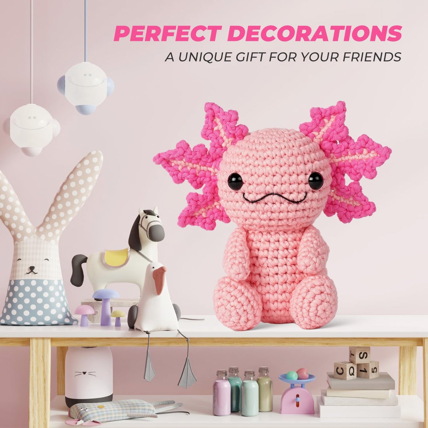 Crochet Kit for Beginners, Crochet Animal Kits, Amigurumi Crocheting Kit for Starters with Step-by-Step Video Tutorials, Beginner Crochet Kit for Adults (Axolotl 1Pack)