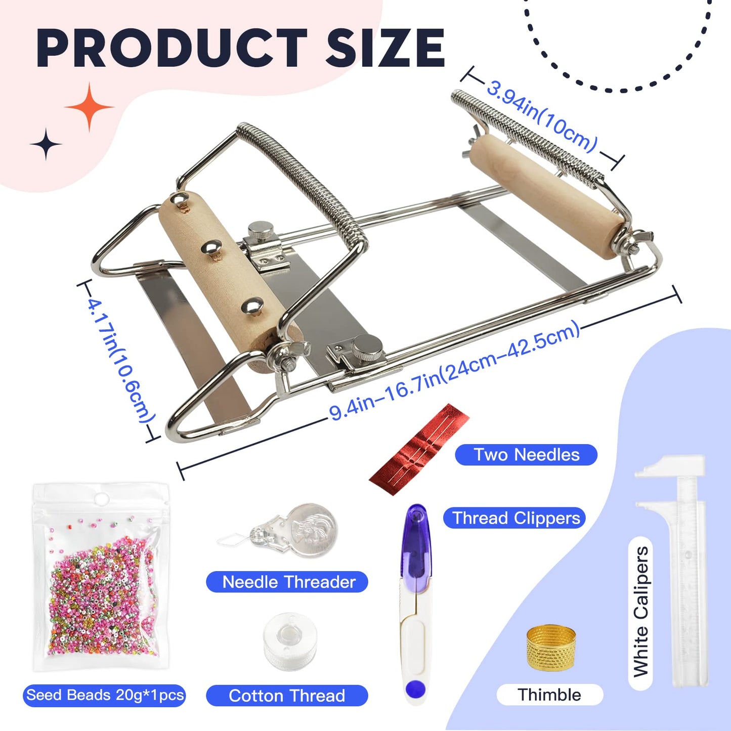 Adjustable Bead Loom,Seed Bead Loom Kit Includes Thread,Beading Needles, 8000 Grains Czech Beads,Calipers, Thimble,Yarn Scissors for Adults Kit,Bracelet Making Kit