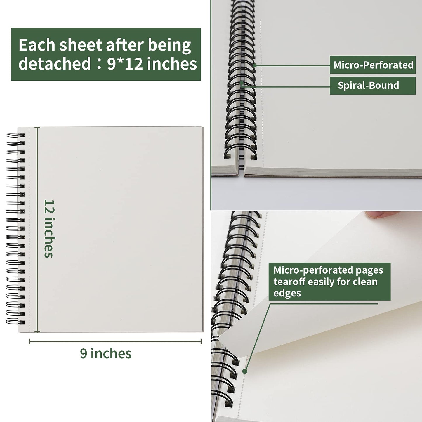 Sketch Book 9x12 inch, Pack of 2 (Total 200 Sheets) Spiral Bound Sketchbook, 68 lb/100gsm Artist Sketch Pad, 100 Sheets Each, Sturdy Acid Free Drawing Paper, Suitable for Adults & Teens