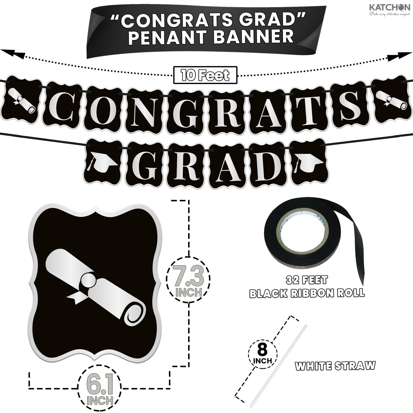 KatchOn, Black and Silver Graduation Decorations 2026 Set - Huge, Pack Of 43 | 2026 Balloons, Congrats Grad Banner | Black Graduation Decorations 2026 | Black and White 2026 Graduation Decorations