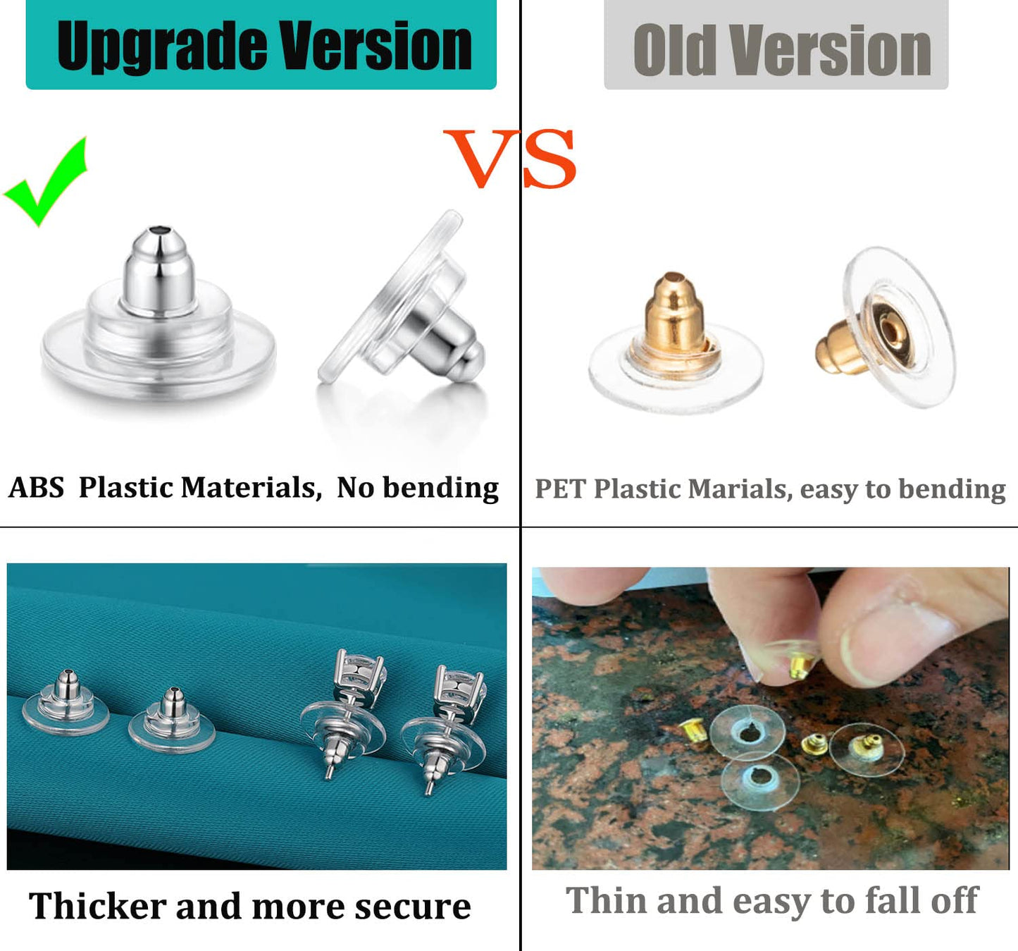 Catinee 3Pairs 925 Sterling Silver Earring Backs Replacements for Diamond Studs,14K White Gold Plated Hypoallergenic Secure Earring Backs (Silver)