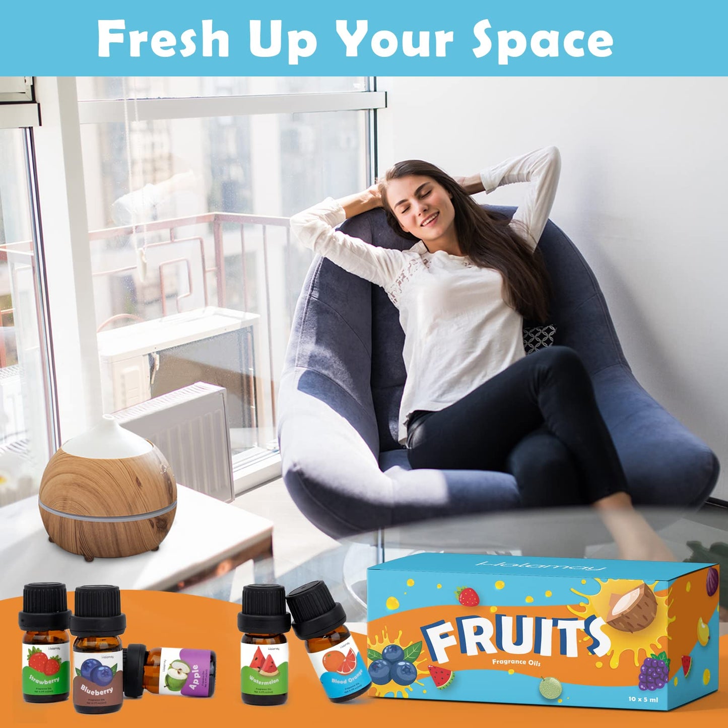 Fruity Fragrance Oil for Candle & Soap Making, Holamay Premium Essential Oils 5ml x 10 - Coconut, Strawberry, Mango, Pineapple, Summer Aromatherapy Diffuser Oils Set